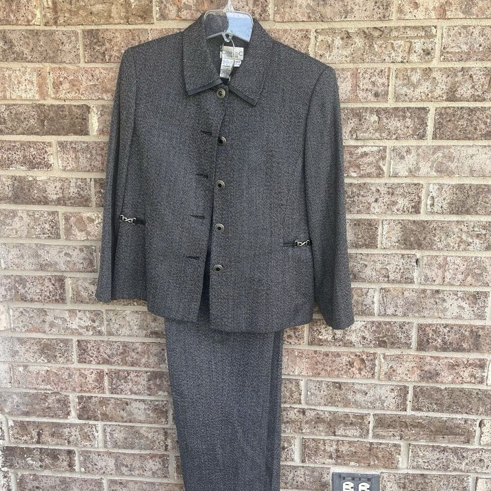 Vintage Y2K Conrad C Collection Grey Textured Suit Jacket Pants Set Size 8
